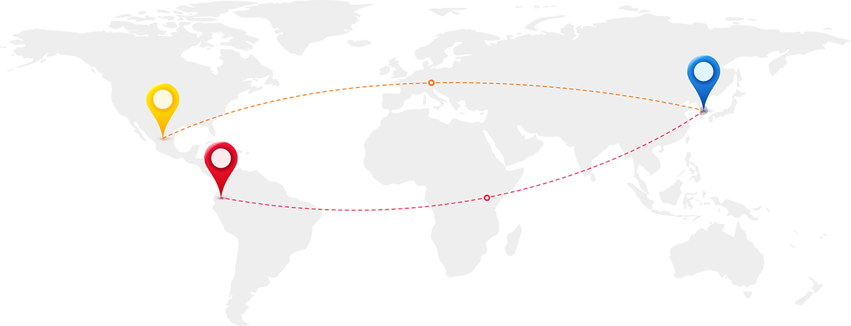 세계지도에 한국, 멕시코, 에콰도르 표시